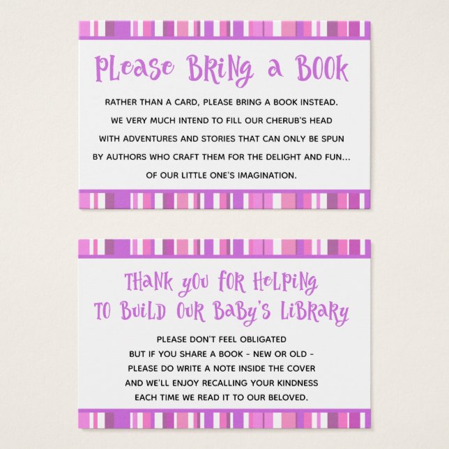 Tarjetas de solicitud de libros para baby shower d (Anverso y reverso)