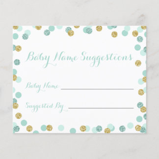 Tarjetas de sugerencia de nombres Baby Shower Mint