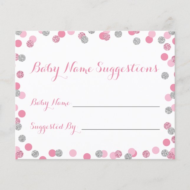 Tarjetas de sugerencia de nombres Baby Shower rosa (Anverso)