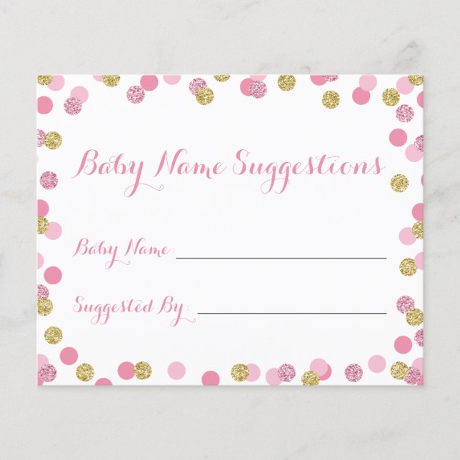 Tarjetas de sugerencia de nombres Baby Shower rosa (Anverso)