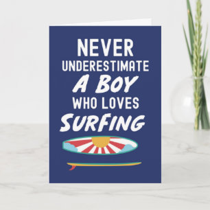 Tarjetas de surfista azul marino para niños que pr