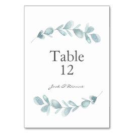 Tarjetas de tabla Blue Watercolor Eucalyptus Boda