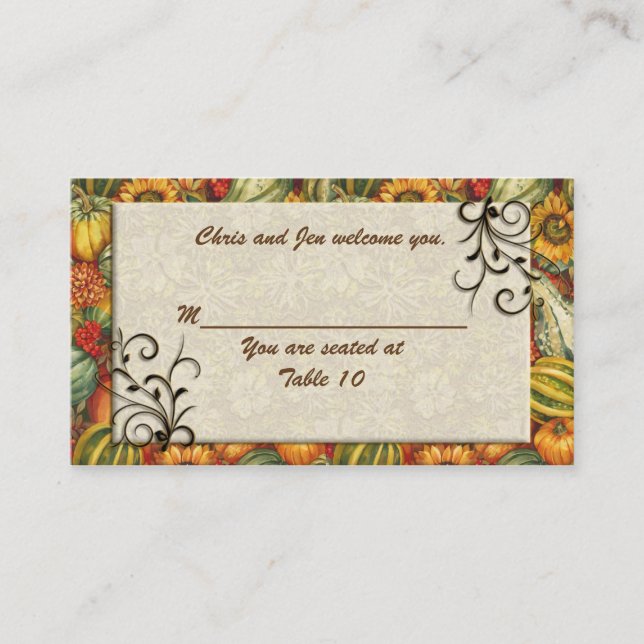 Tarjetas de tabla boda de temas de otoño (Anverso)