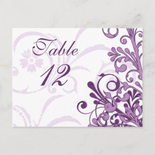 Tarjetas de tabla Boda floral púrpura y blanca
