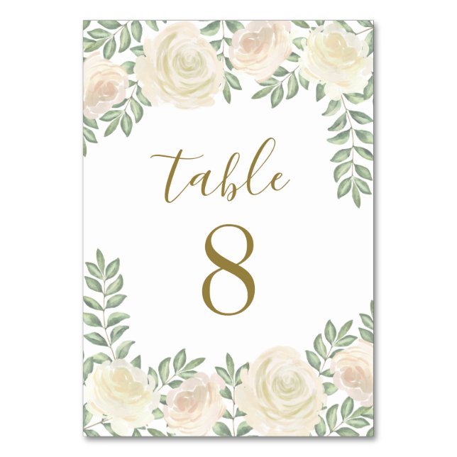 Tarjetas de tabla Boda floral rosa Rubor de marfil (Anverso)