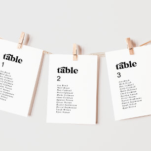 Tarjetas de tabla de asientos modernas con números