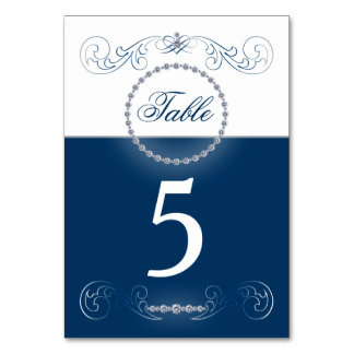 Tarjetas de tabla de boda azul marino de plata