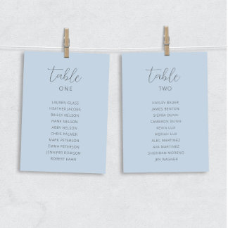 Tarjetas de tabla de Boda azul turbio