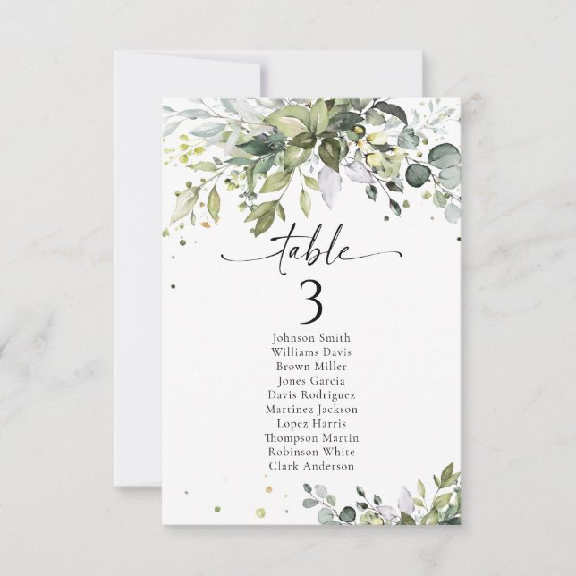 Tarjetas de tabla de Boda de verde (Anverso)