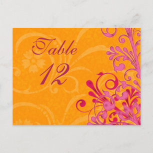 Tarjetas de tabla de Boda floral rosa y Naranja