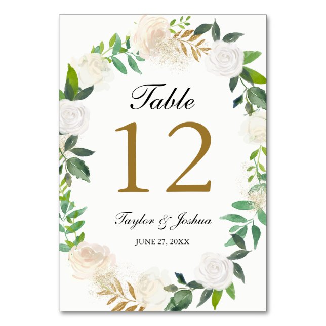 Tarjetas de tabla de Boda Wreath Gold de Rubor (Anverso)