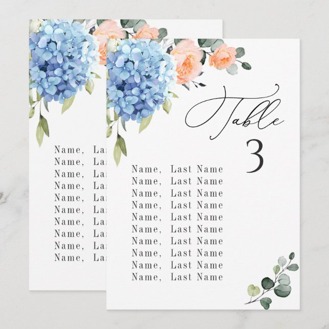 Tarjetas de tabla de la tabla de hidrangea azul (Anverso / Reverso)