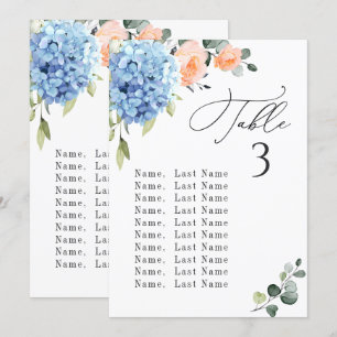 Tarjetas de tabla de la tabla de hidrangea azul