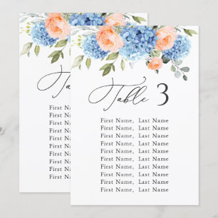 Tarjetas de tabla de la tabla de hidrangea azul