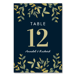 Tarjetas de tabla de números de Boda de hojas de o