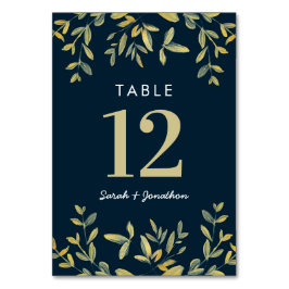 Tarjetas de tabla de números de Boda de hojas de o