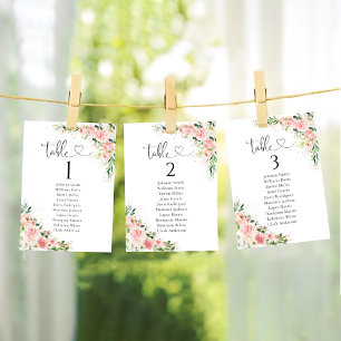 Tarjetas de tabla de tablas de Bodas de rosas rosa