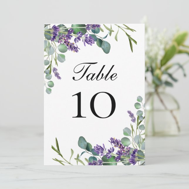 Tarjetas de tabla del Boda Lavender Eucalyptus (Anverso de pie)