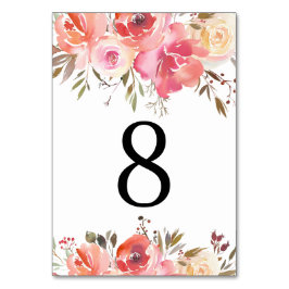 Tarjetas de tabla floral románticas números de tab