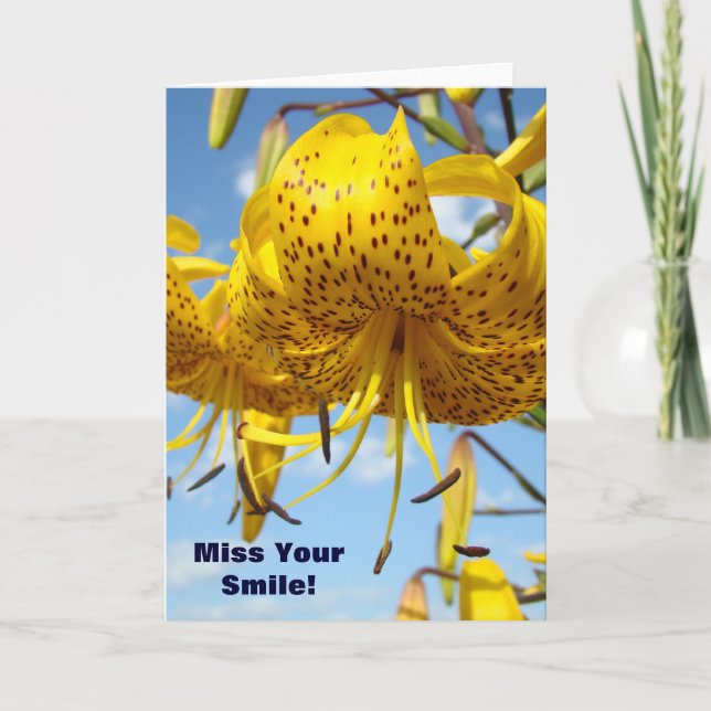 Tarjetas de Te Extraño Flores de Lirio Cielo Azul  (Anverso)