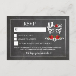 Tarjetas de tiza de cráneos de boda RSVP Cráneos R