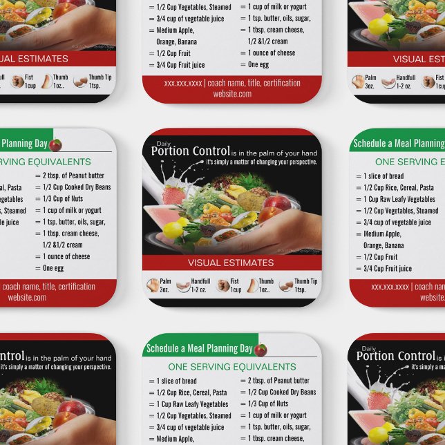 Tarjetas de trabajo de nutrición de entrenamiento (Portion Control Coaching Business Cards)
