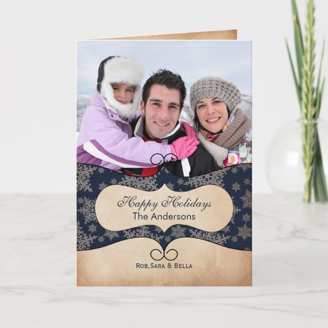 Tarjetas de vacaciones con copos de nieve azules r (Anverso)