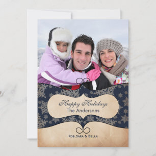 Tarjetas de vacaciones con copos de nieve azules r