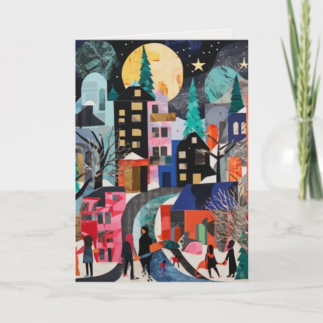 Tarjetas de vacaciones con escena de aldea abstrac (Anverso)