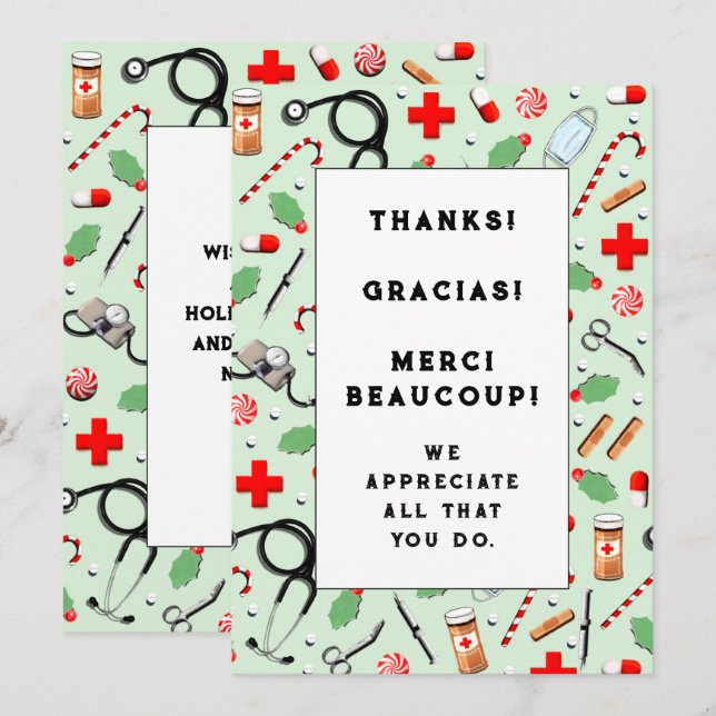 Tarjetas de vacaciones de agradecimiento del médic (Anverso / Reverso)