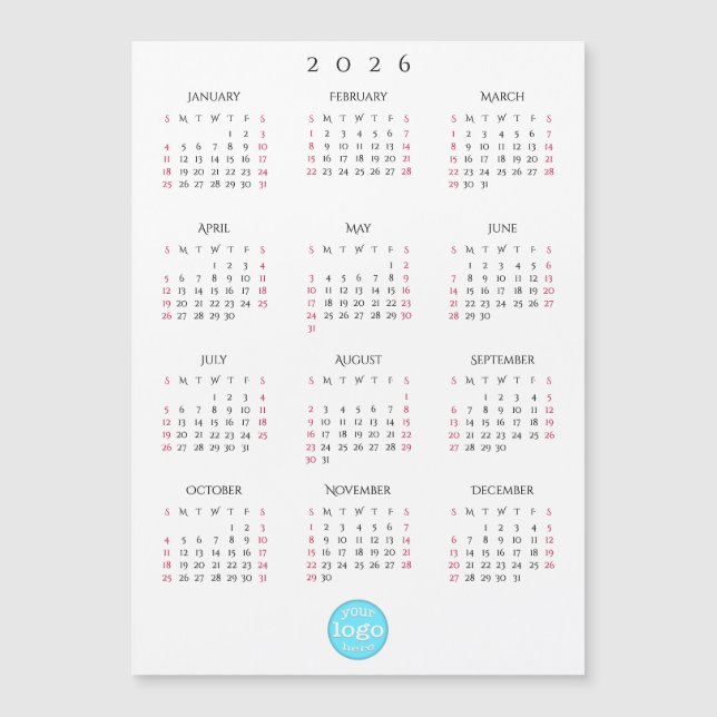Tarjetas de vacaciones de calendario 2026 con logo (Anverso)