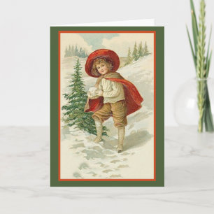Tarjetas de vacaciones de capa roja y nieve