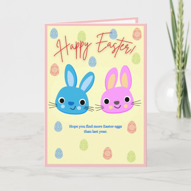 Tarjetas de vacaciones de conejitos lindos y huevo (Anverso)