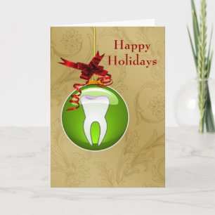Tarjetas de vacaciones de dentista doradas verdes