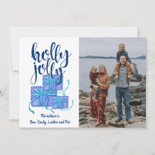 Tarjetas de vacaciones de foto personalizadas azul