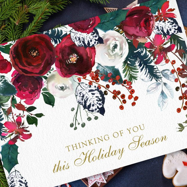 Tarjetas de vacaciones de Navidades de simpatía |  (Watercolor Winter Roses Remembrance Memorial Sympathy Cards)