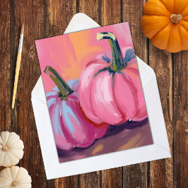Tarjetas de vacaciones de otoño con calabazas rosa