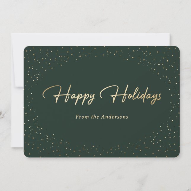 Tarjetas de vacaciones Green Gold Snow Calligraphy (Anverso)