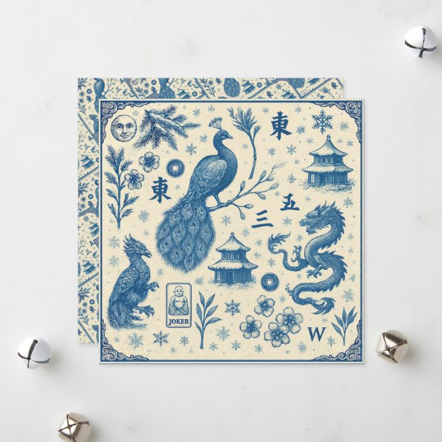 Tarjetas de vacaciones - Mahjong Toile - Dos caras (Anverso/Reverso In Situ)