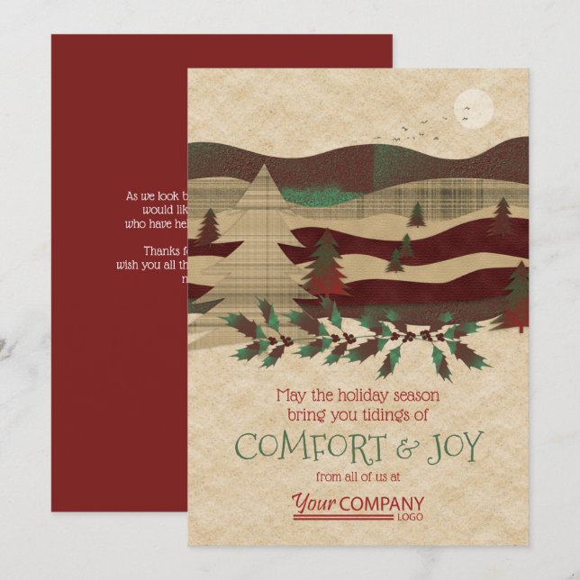 Tarjetas de vacaciones Red, Burgundy, Beige-Rustic (Anverso / Reverso)