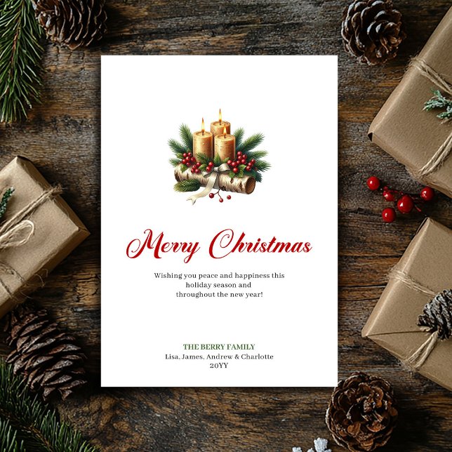Tarjetas de velas de Navidad con ramas de pino (Lovely Christmas candles with pine branches card)