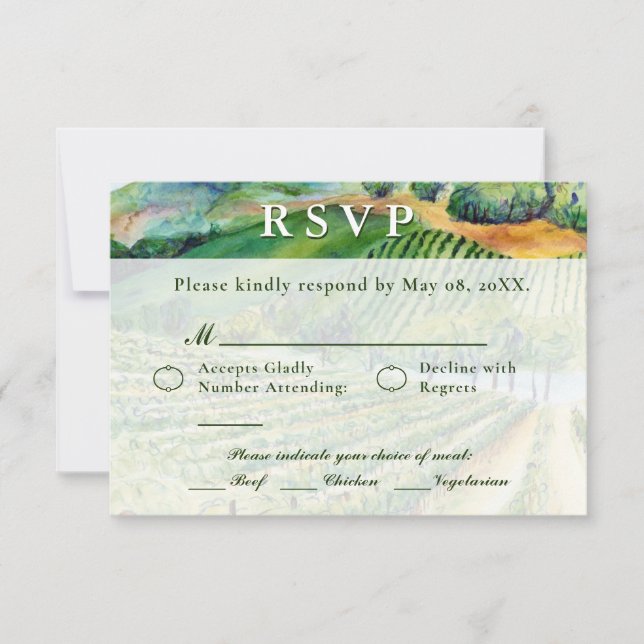 Tarjetas de vino personalizadas para RSVP de boda  (Anverso)