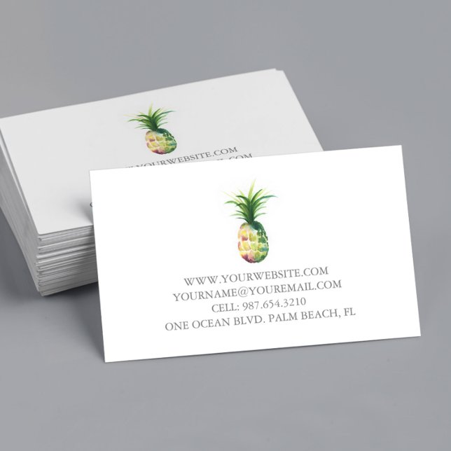 Tarjetas de visita acuarela piña (Business cards unique watercolor pineapple art by Victoria Grigaliunas of Do Tell A Belle)