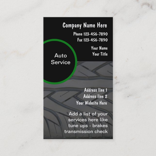 Tarjetas de visita automotrices verticales (Anverso)