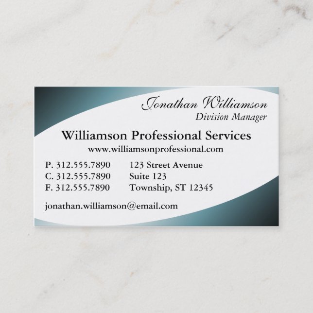 Tarjetas de visita azul en las esquinas curvadas (Anverso)