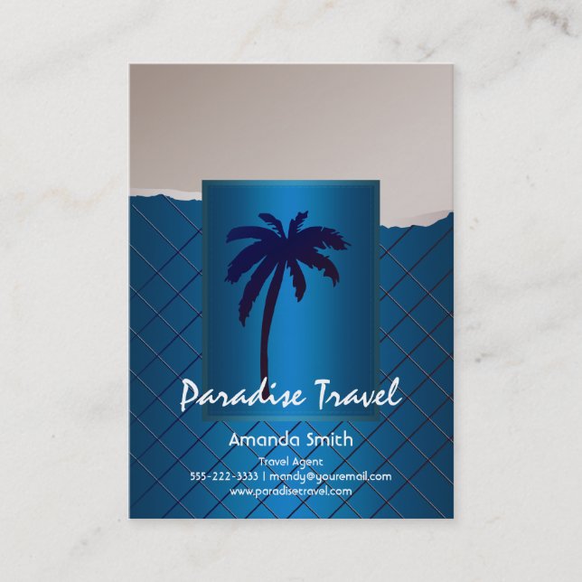 Tarjetas de visita azul Palm Tree (Anverso)