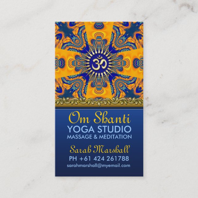 Tarjetas de visita azul para Naranjas de Yoga Om S (Anverso)