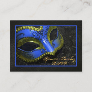 Tarjetas de visita azules de RSVP de la mascarada