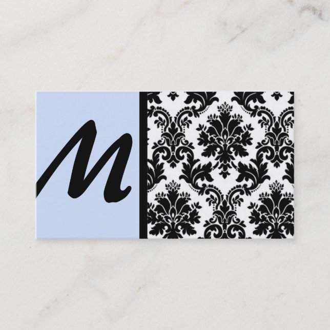 Tarjetas de visita Black and Light Blue Damask
