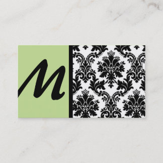 Tarjetas de visita Black and Light Green Damask